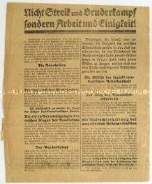 Flugblatt der SPD gegen KPD und USPD und Aufruf zur Arbeit