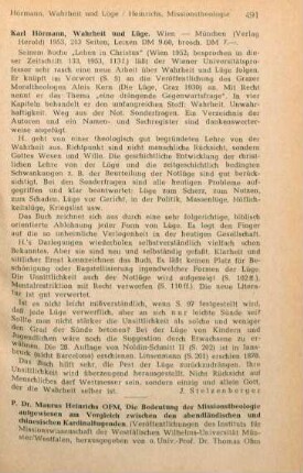 491 [Rezension] Hörmann, Karl, Wahrheit und Lüge