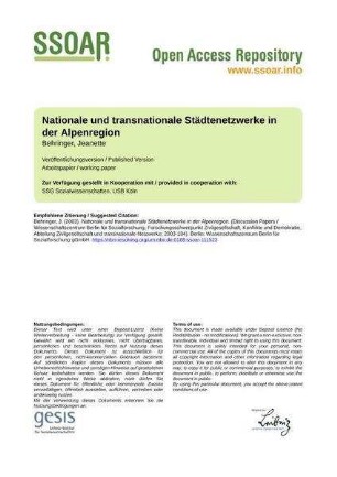 Nationale und transnationale Städtenetzwerke in der Alpenregion