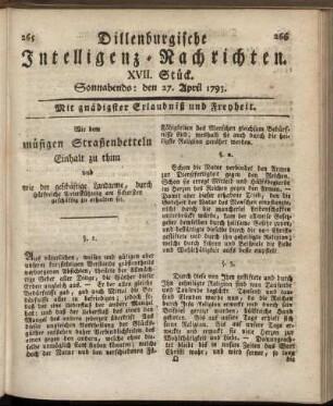 XVII. Stück. Sonnabends: den 27. April 1793.