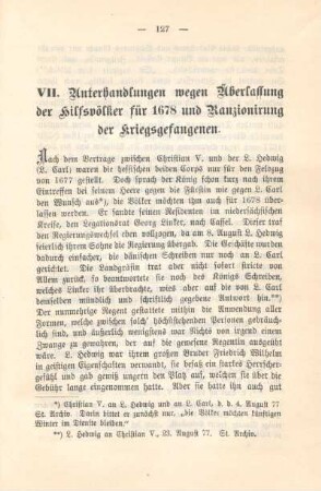 VII. Unterhandlungen wegen Überlassung der Hilfsvölker für 1678 und Ranzionirung der Kriegsgefangenen.