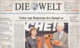 Tageszeitung "Die Welt" mit Titelstory zum CDU-Parteitag in Essen