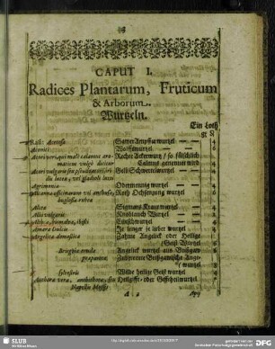 Caput I. Radices Plantarum, Fructicum & Arborum. Wurtzeln