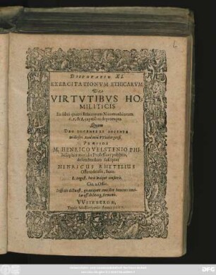 Disputatio XI. Exercitationum Ethicarum De Virtutibus Homiliticis : Ex libri quarti Ethicorum Nicomachiorum 6.7. & 8. capitibus deprompta