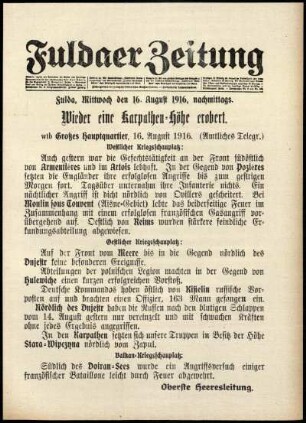 Ausgabe vom Mittwoch, den 16. August 1916.