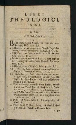 1-11, Biblia Sacra. - Patres et scriptores ecclesiastici.