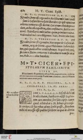 M T Ciceronis Epistolarum Familiarium Liber XV