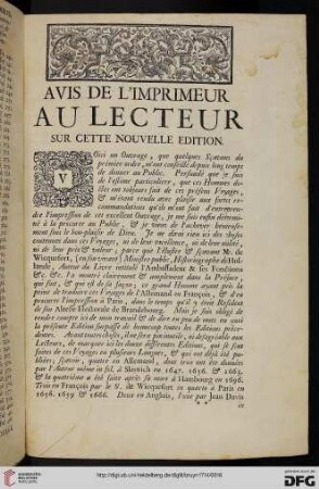 Avis de l'imprimeur au lecteur sur cette nouvelle edition