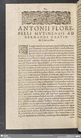 Antonii Florebelli Mutinensis Ad Germanos Oratio de Concordia