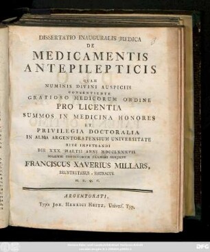 Dissertatio Inauguralis Medica De Medicamentis Antepilepticis