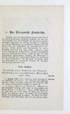 A. Das Übergewicht Frankreichs