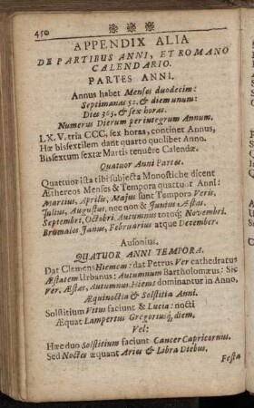 Appendix alia de Partibus Anni, et Romano Calendario.