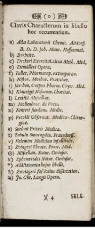 Clavis Characterum in libello hoc occurrentium.