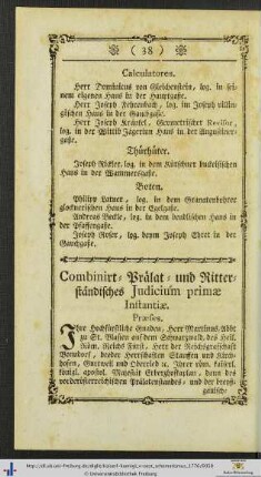 Combinirt- Prälat- und Ritterständisches Judicium primae Instantiae.