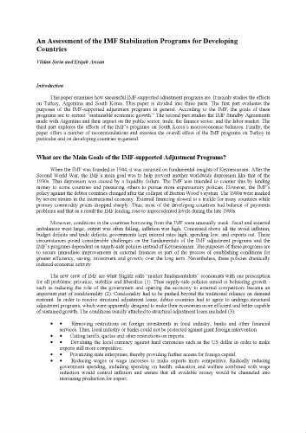 An Assessment of the IMF Stabilization Programs for Developing Countries