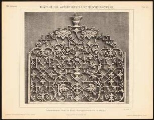 Schmiedeeisernes Gitter im Kunstgewerbemuseum, Berlin: Ansicht (aus: Blätter für Architektur und Kunsthandwerk, 8. Jg., 1895, Tafel 43)