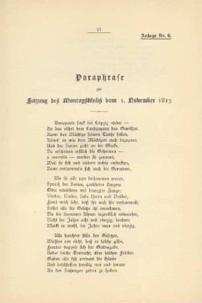 Anlage Nr. 6. Paraphrase zur Sitzung des Montagsklubs vom 1. November 1813