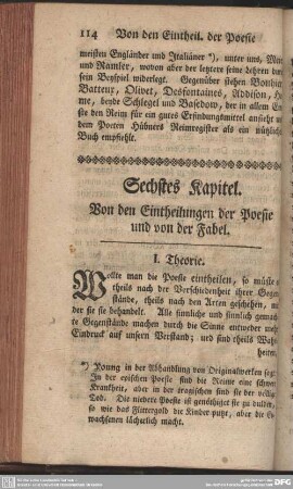 Sechstes Kapitel. Von den Eintheilungen der Poesie und von der Fabel
