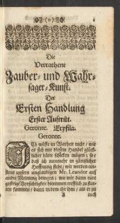 Der Ersten Handlung Erster Auftritt [bis] Funffzehender Auftritt.