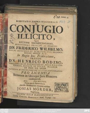Disputatio Juridica Inauguralis De Conjugio Illicito