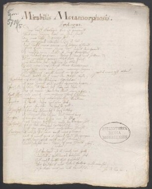 Mirabilis metamorphosis - BSB Cgm 5719(5 : [f.2r, heading:] Mirabilis Metamorphosis