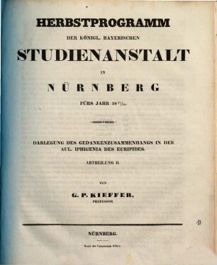 Herbstprogramm der Königl. Bayerischen Studienanstalt in Nürnberg : für's Jahr .... 1837/38