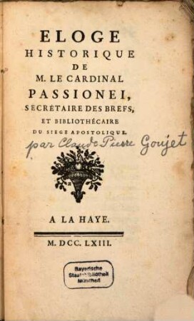 Eloge historique de M. le Card. Passionei