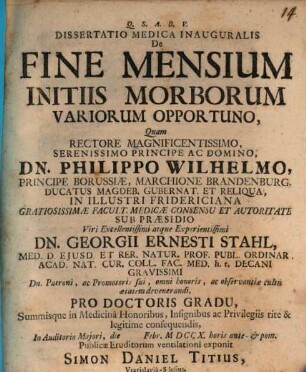 Dissertatio medica inauguralis De fine mensium initiis morborum variorum opportuno