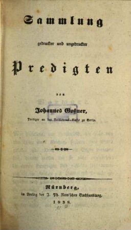 Sammlung gedruckter und ungedruckter Predigten
