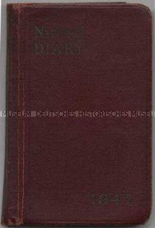 Kalender aus dem 1947 mit tagebuchähnlichen Eintragungen u.a. über Indien und diverse Reisen in Europa - Nachlass