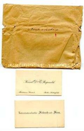 Umschlag mit 10 Visitenkarten aus dem Büro des Reichskanzlers Wilhelm Marx, Umschlag mit eigenhändiger Aufschrift "Staatssekretäre" - Sachkonvolut