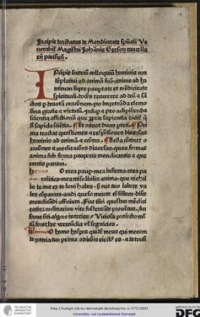 Incipit tractatus de Mendicitate spirituali venerabilis magistri Johannis Gerson cancellarii Parisiensis.