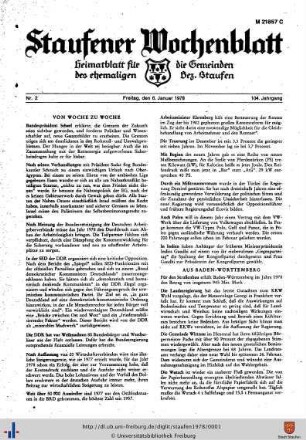 104. Jg: Staufener Wochenblatt (1921 bis 1934 als Staufener Tagblatt)