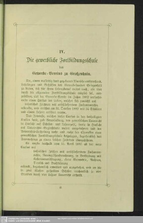 IV. Die gewerbliche Fortbildungsschule des Gewerbe-Vereins zu Großenhain