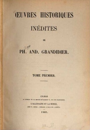 Oeuvres historiques inédites de Ph. And. Grandidier, 1