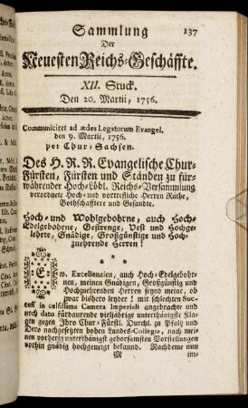 XII. Stuck. Den 20. Martii, 1756.