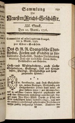 XII. Stuck. Den 20. Martii, 1756.