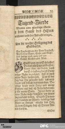 Tugend-Zierde Womit eine glaubige Seele in dem Hause des HErrn erscheinet und ihre Andacht bringet.