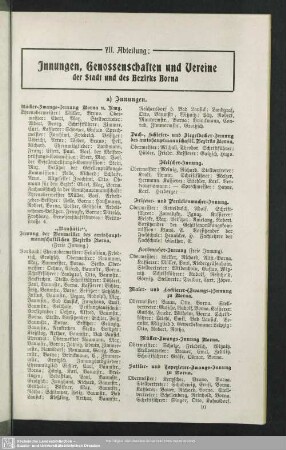 VIII. Abteilung. Innungen, Genossenschaften und Vereine der Stadt Borna