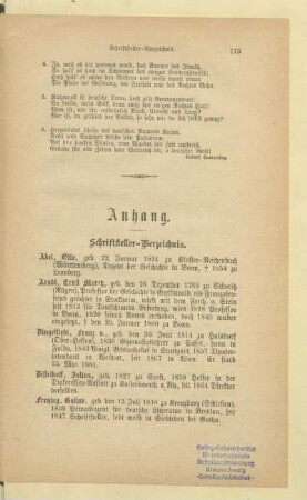 Anhang. Schriftsteller-Verzeichnis