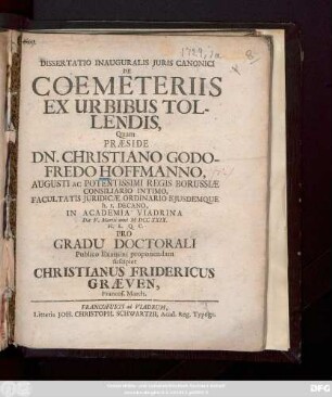 Dissertatio Inauguralis Juris Canonici De Coemeteriis Ex Urbibus Tollendis