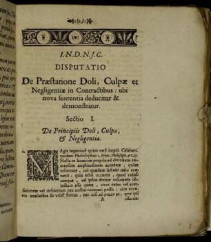 Sectio I. De Principiis Doli, Culpӕ, & Negligentiӕ.