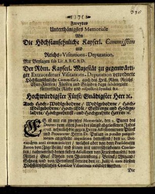 Zweytes Unterthänigstes Memoriale.