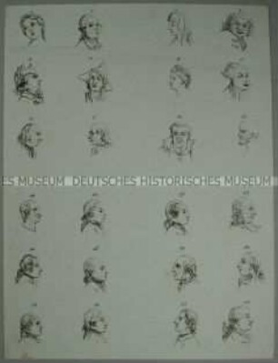 Blatt zu Lavaters "Physiognomischen Fragmenten" mit den Abbildungen 1-24