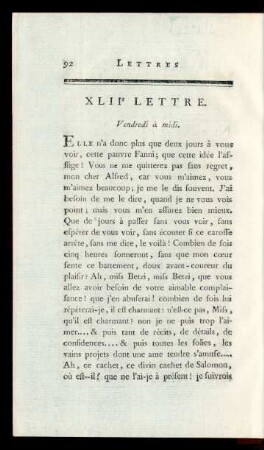 XLIIe Lettre. Vendredi à midi.
