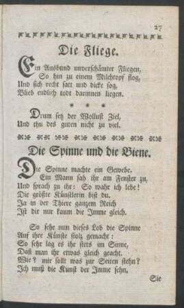 Die Fliege. Die Spinne und die Biene