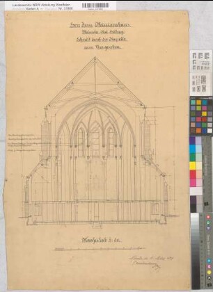 Hiltrup (Münster) Herz Jesu Missionshaus Kapelle Schnitt vom Chor aus gesehen 1897 1 : 50 74 x 49 Zeichnung Franz Wucherpfennig, Architekt Nachlaß Wucherpfennig