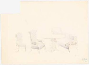 Möbel für Schloss Babelsberg, Potsdam: Sofa, Sessel, Stuhl und Tisch