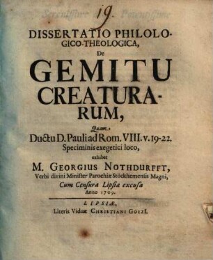 Diss. philol. theol. de gemitu creaturarum