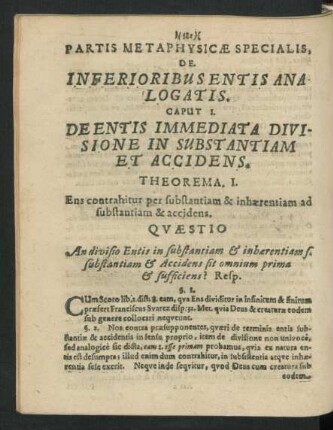 Caput I. De Entis Immediata Divisione In Substantiam Et Accidens.